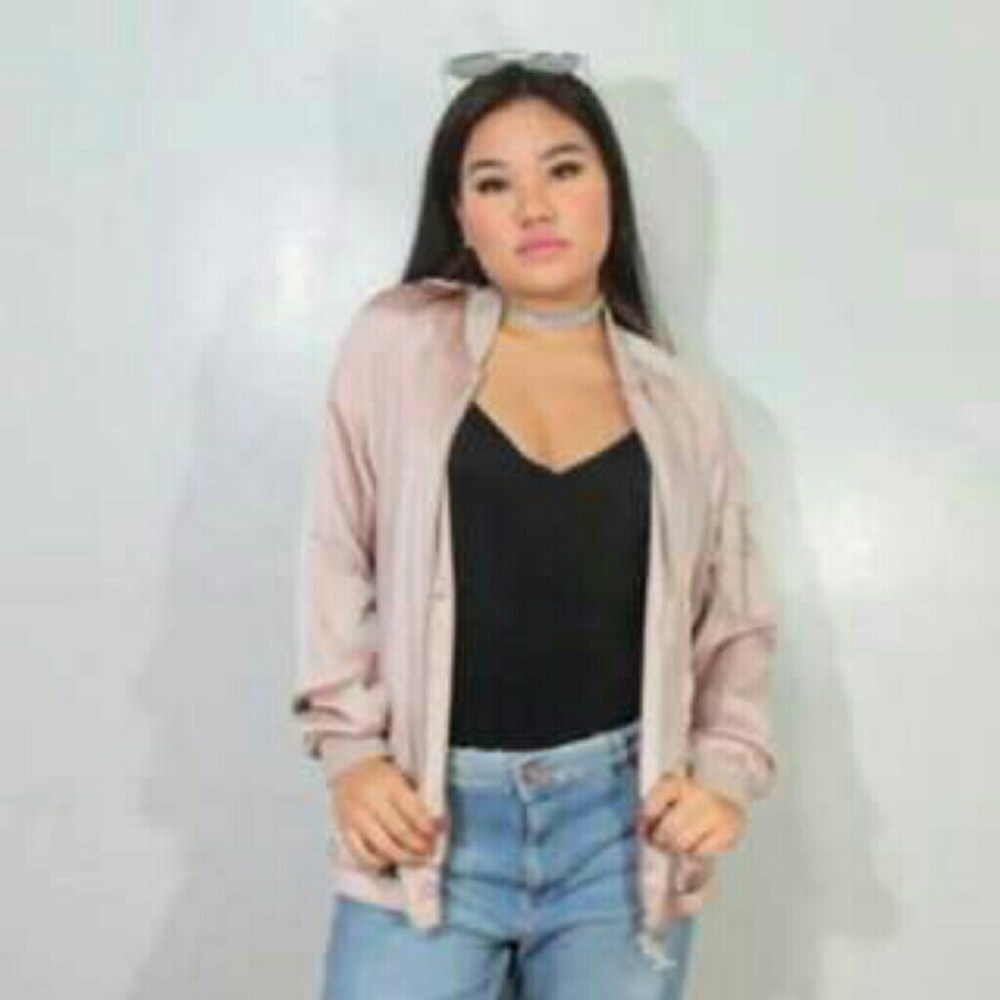 Pink satin bomber jacket